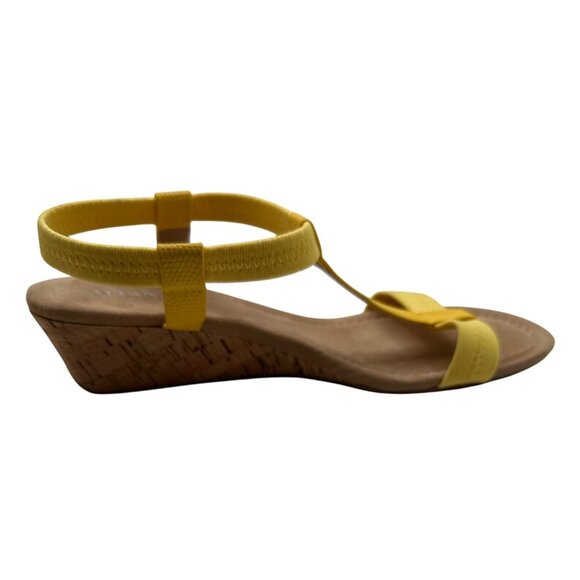 Alfani Size 10 Yellow Elastic Strap Cork Wedge Sandals - Picture 5 of 7